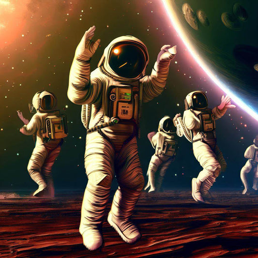 Group of Dancing Astronauts on Mars I Art Print