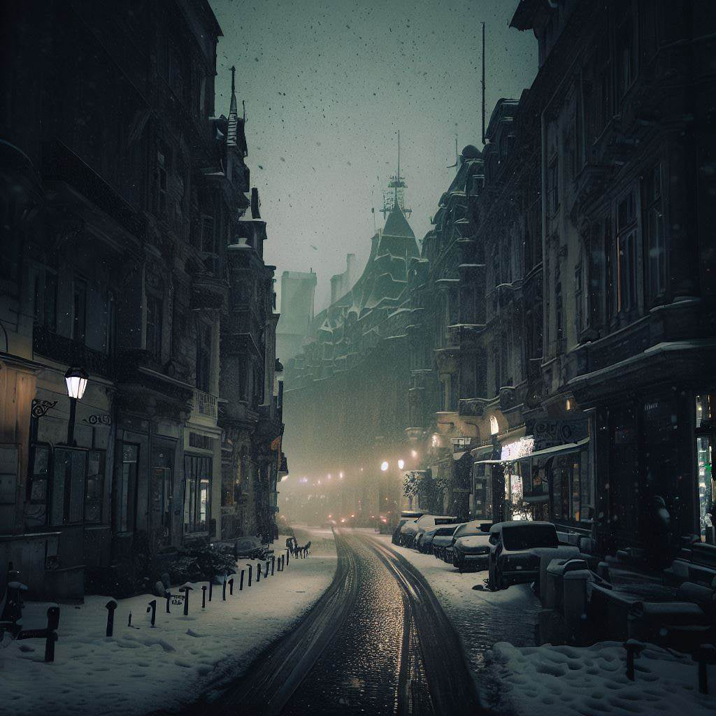 Snowy Cityscape at Night I Art Print