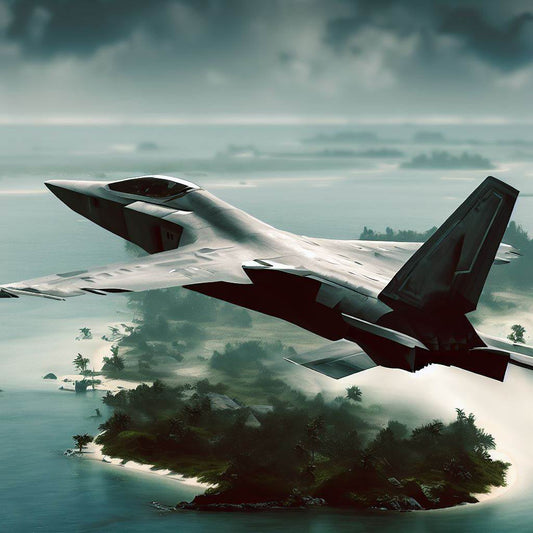 F-16 Fighter Jet Flying Over an Island Art Print