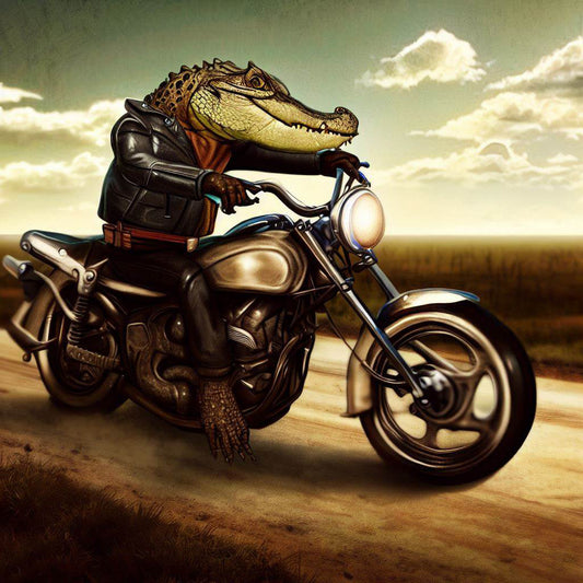Crocodile Riding A Motorcycle Digital Art Art Print