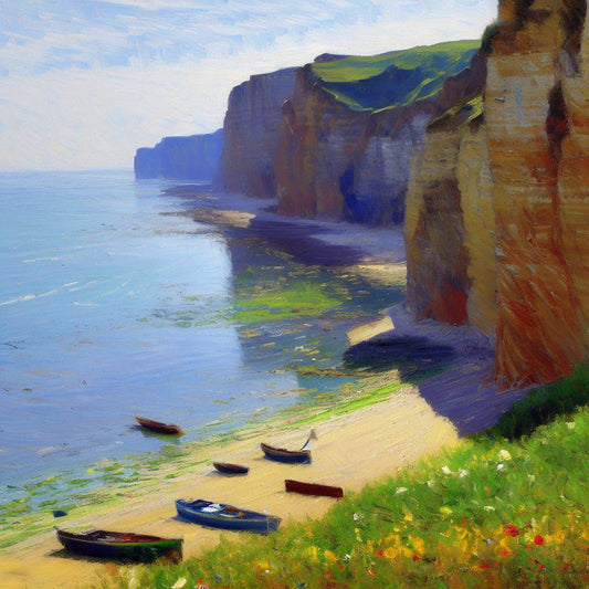 Boats Below The Pourville Cliffs III Art Print