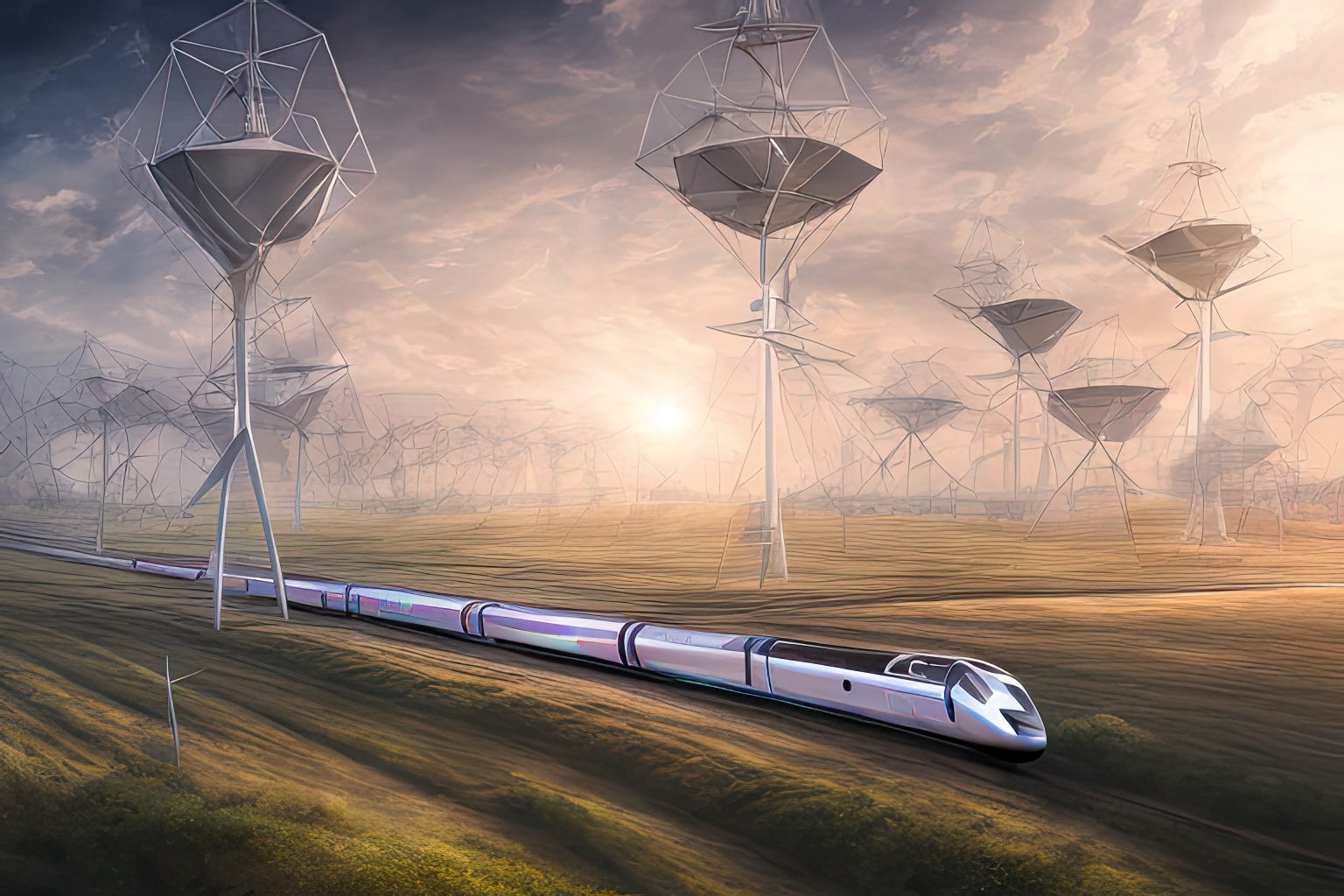 Futuristic Train and Solar Power Sources Digital Painting Art Print ...