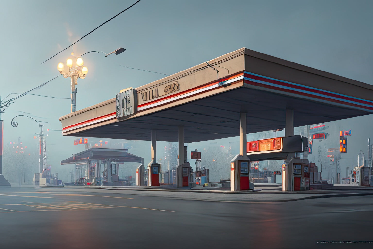 Futuristic Gas Station Digital Painting Art Print