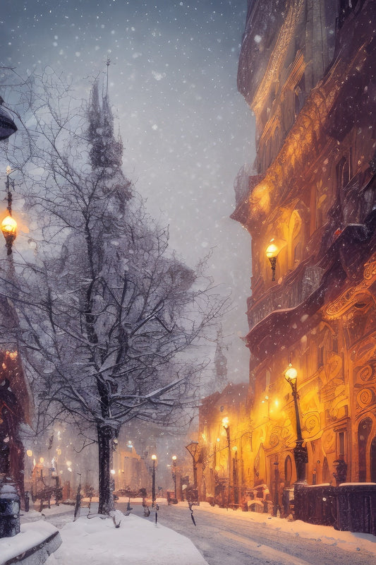 Snowy Street in Prague Art Print