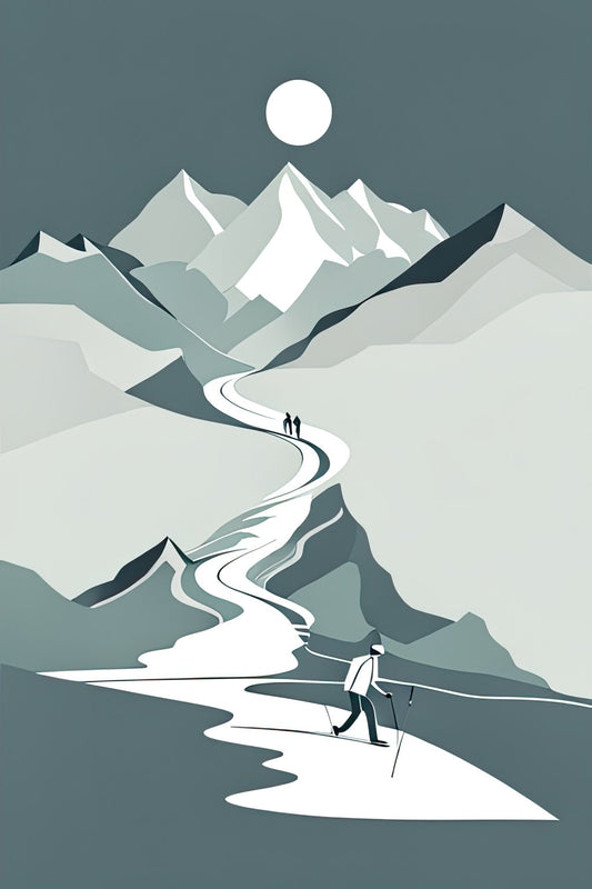 Mountain Skiing Digital Illustration Art Print