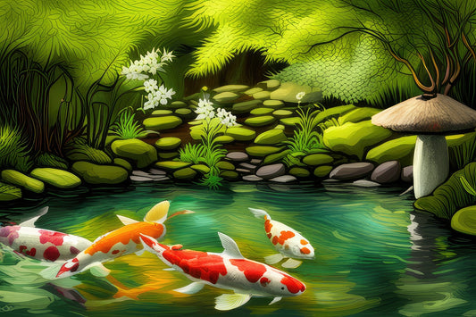 Koi Pond Digital Illustration I Art Print