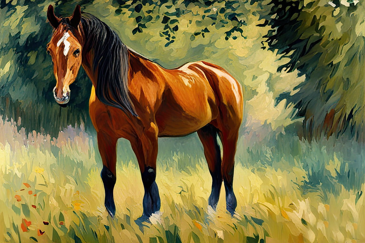 Horse Standing in A Field Painting Art Print