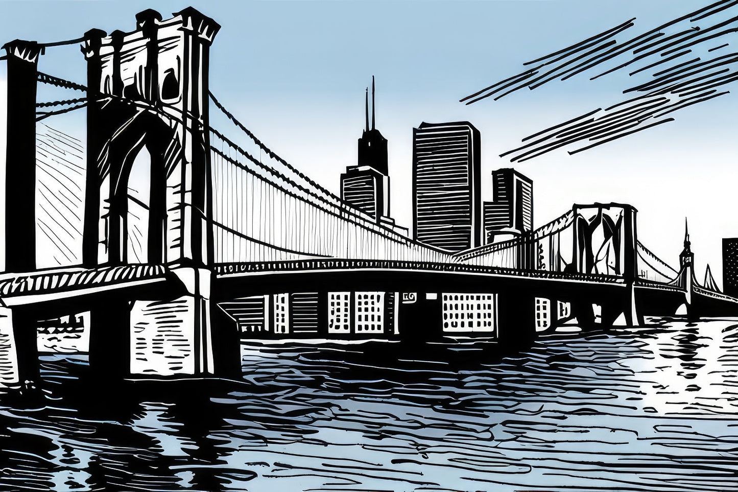 Brooklyn Bridge Pen and Ink Illustration Art Print