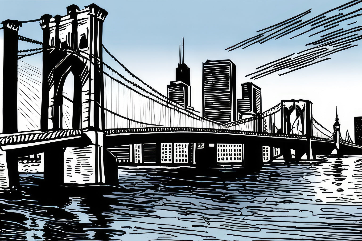 Brooklyn Bridge Pen and Ink Illustration Art Print