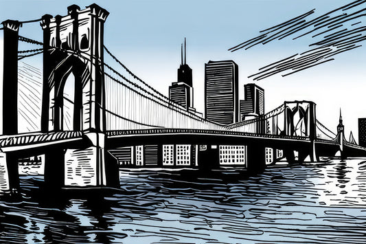 Brooklyn Bridge Pen and Ink Illustration Art Print