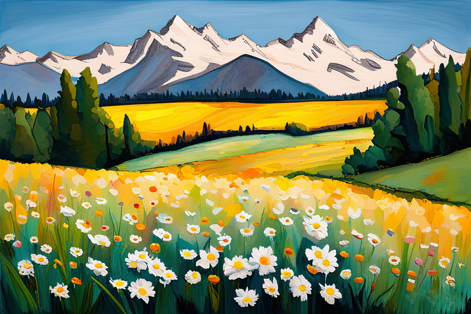 Cascade Mountains Acrylic Painting Art Print