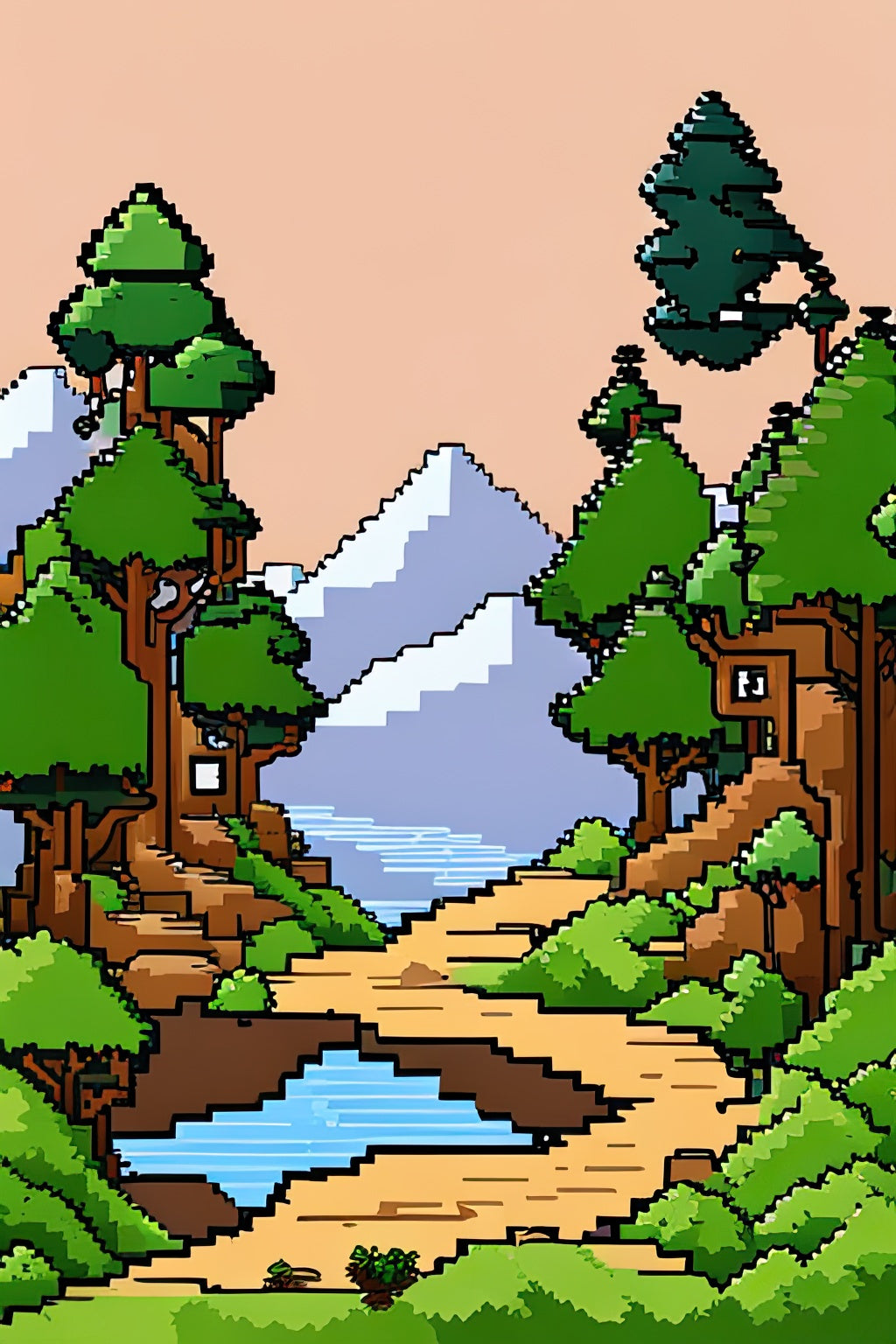 Landscape and Mountains in Pixels Art Print