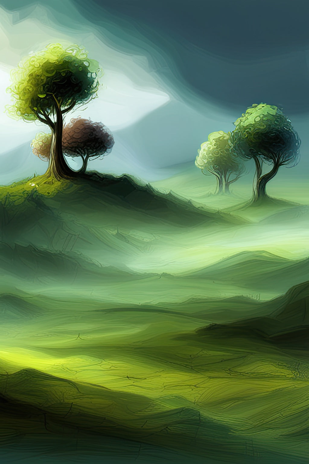 Trees in The Stormy Landscape Concept Art Print