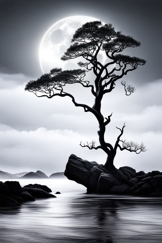Single Tree in The Moonlight Photo Art Print