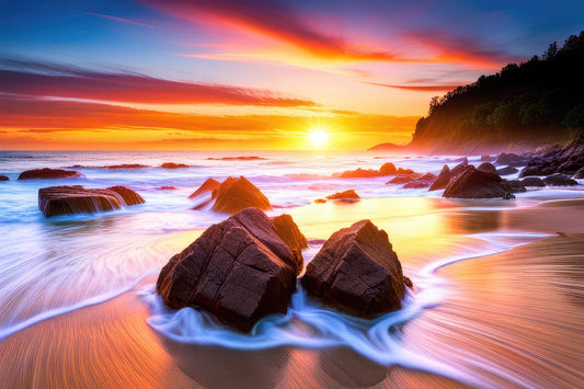 Beach Waves at Sunset Near Bellingham Washington Photo Art Print