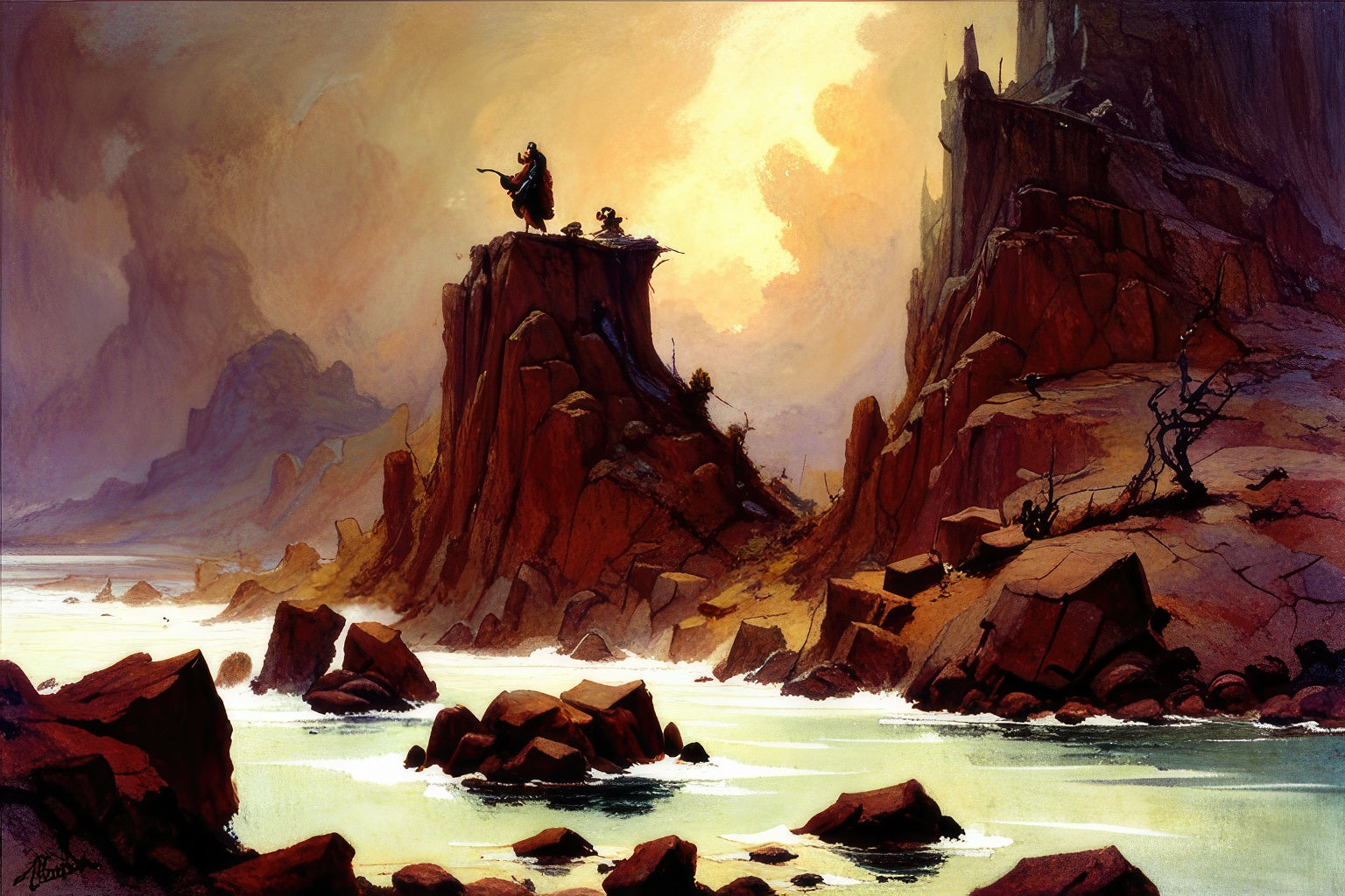 Wizard on The Coastline Fantasy Painting Art Print