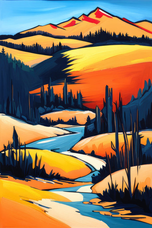 Forest and Mountains Acrylic Painting Art Print