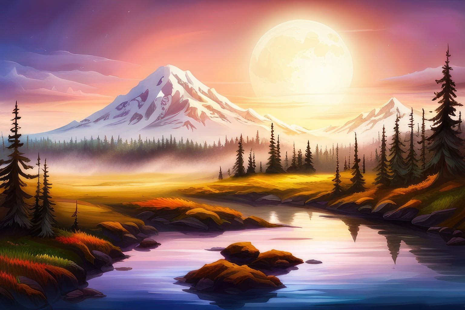Mount Baker Scenic Landscape Digital Painting I Art Print