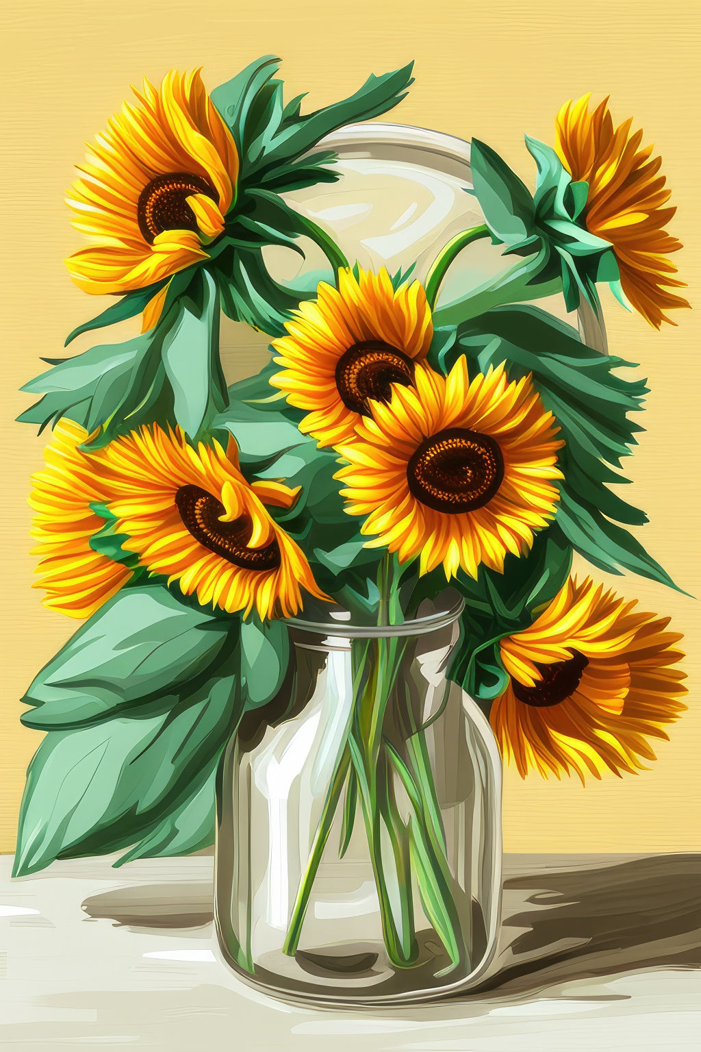 Sunflowers in A Glass Jar Digital Painting Art Print