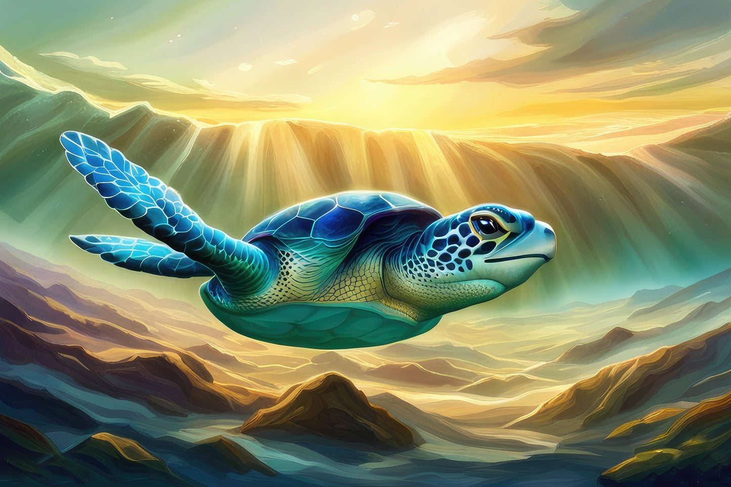 Swimming Sea Turtle Digital Painting Art Print