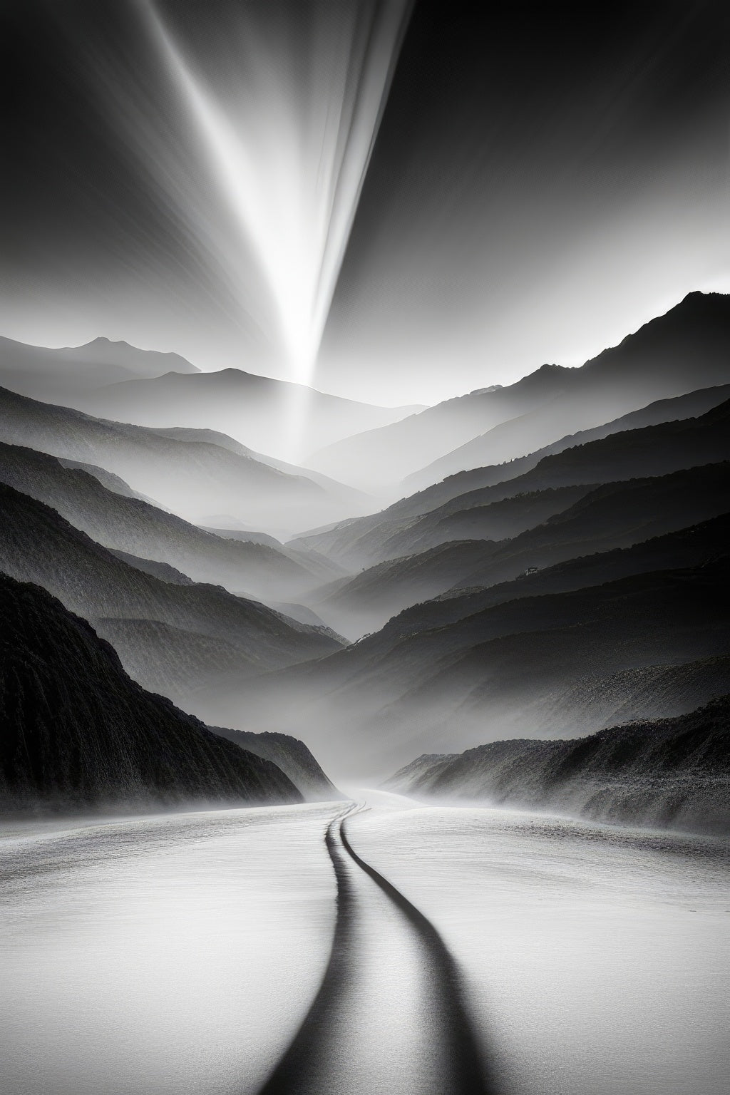 Path into The Mountains Black and White Photo Art Print