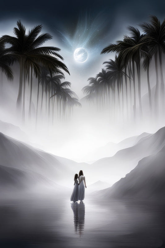 Meeting Among The Palm Digital Painting Art Print