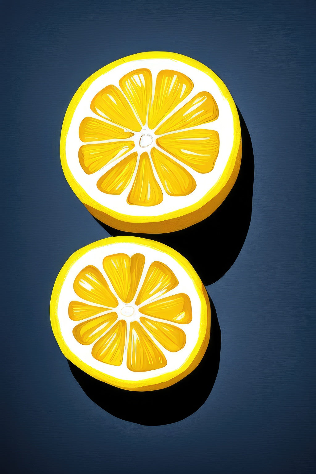Lemon Slices on Blue Background Digital Illustration Art Print