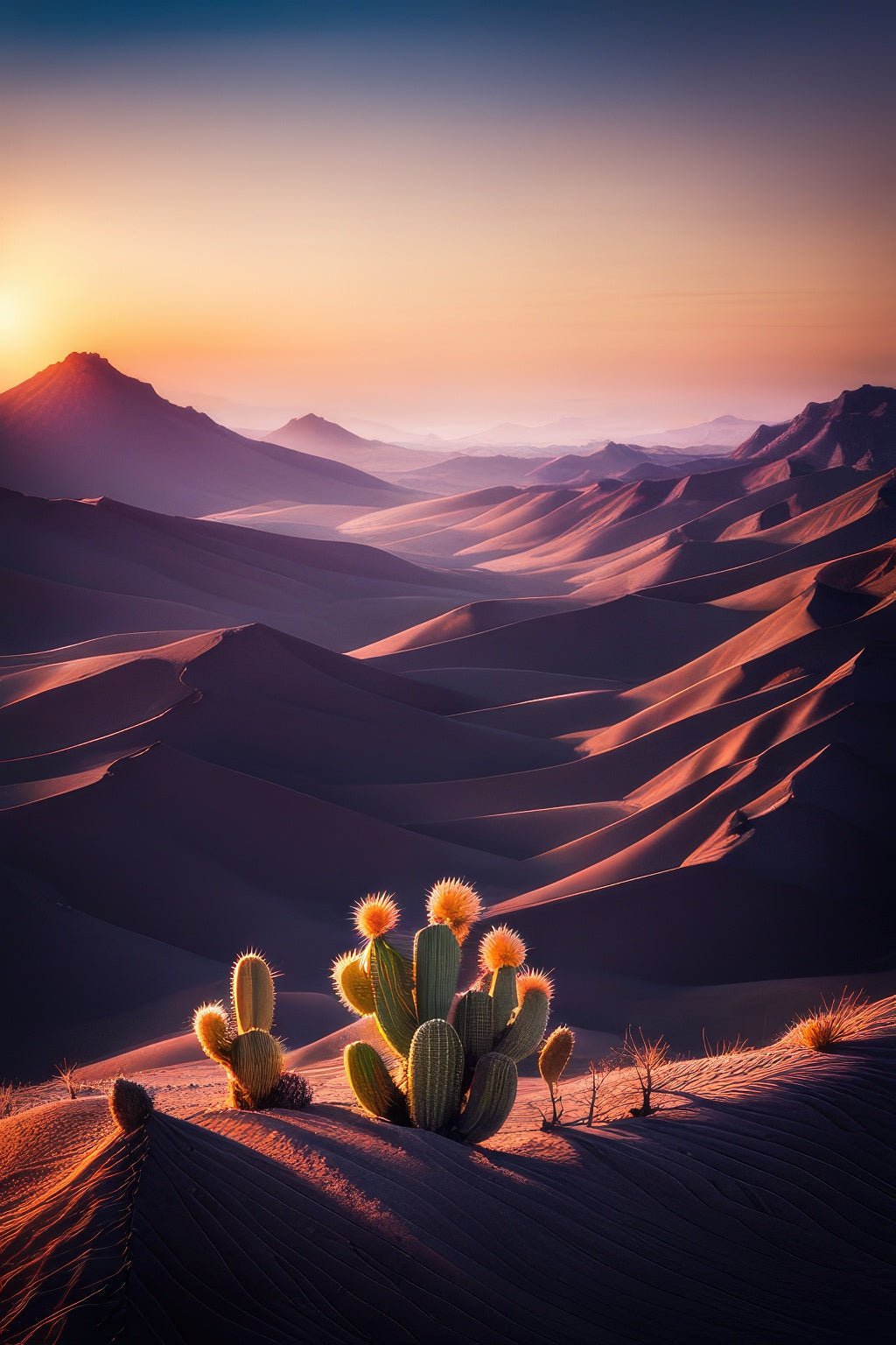 Cactus Overlooking Sand Dunes Photograph Art Print