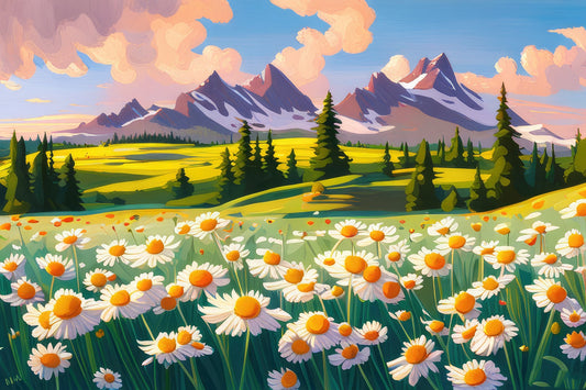 Field of Daisies Digital Painting Art Print