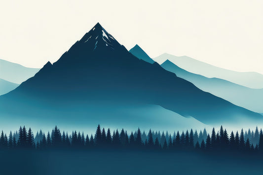 Blue Gray Duotone Mountain Forest Illustration Art Print