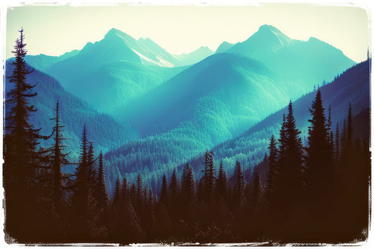 Stylized Blue Mountain Forest Photo Art Print