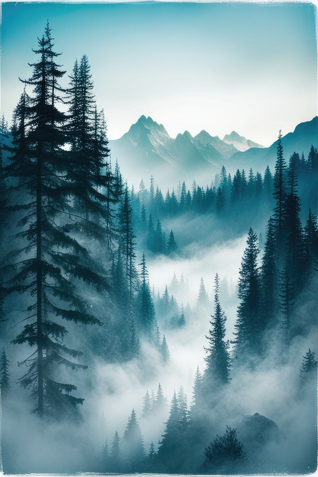 Misty Mountain Forest at Dawn Photograph II Art Print