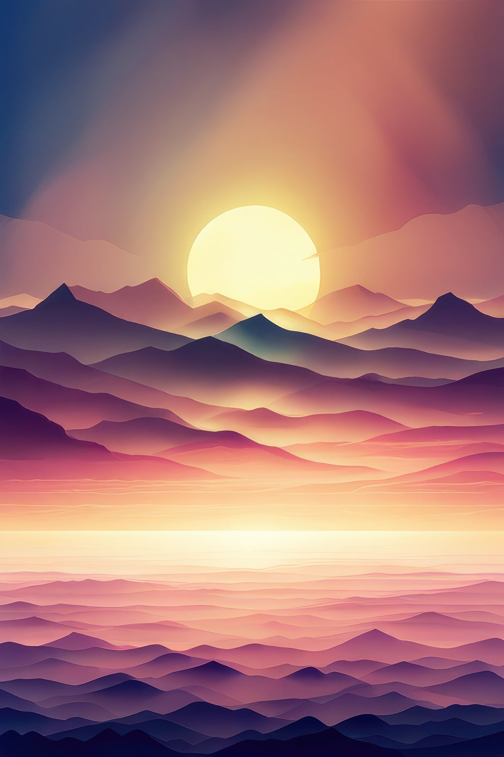 Mountain Range with Sunlit Horizon Digital Illustration I Art Print