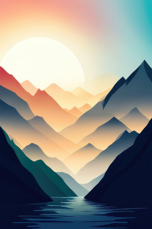 Mountain Range with Sunlit Horizon Digital Illustration II Art Print