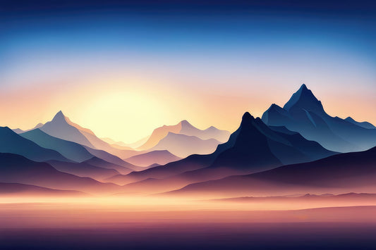 Mountain Range with Sunlit Horizon Digital Illustration III Art Print