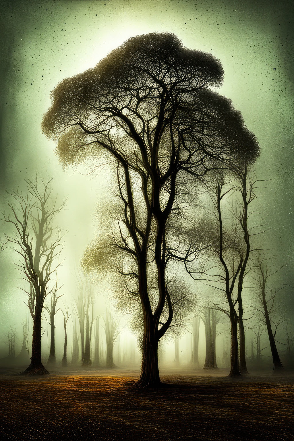 Tree Silhouette Grunge Digital Painting Art Print