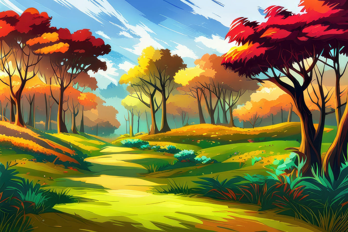 Autumn Forest Path Illustration Art Print