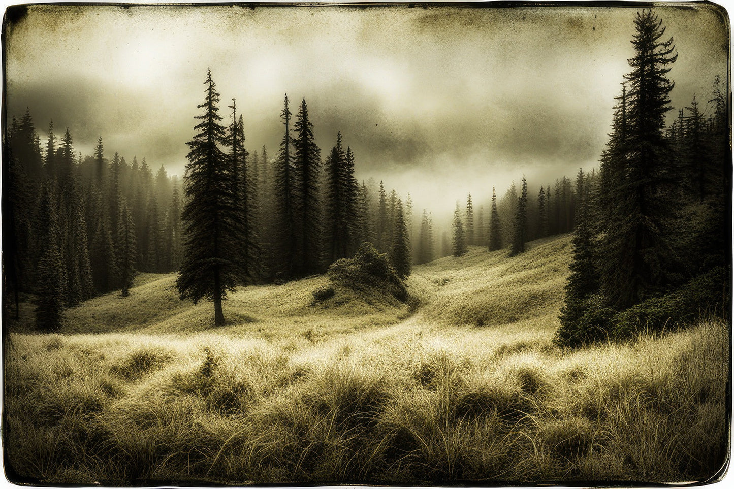 Foggy Forest Landscape Grunge Photo Art Print