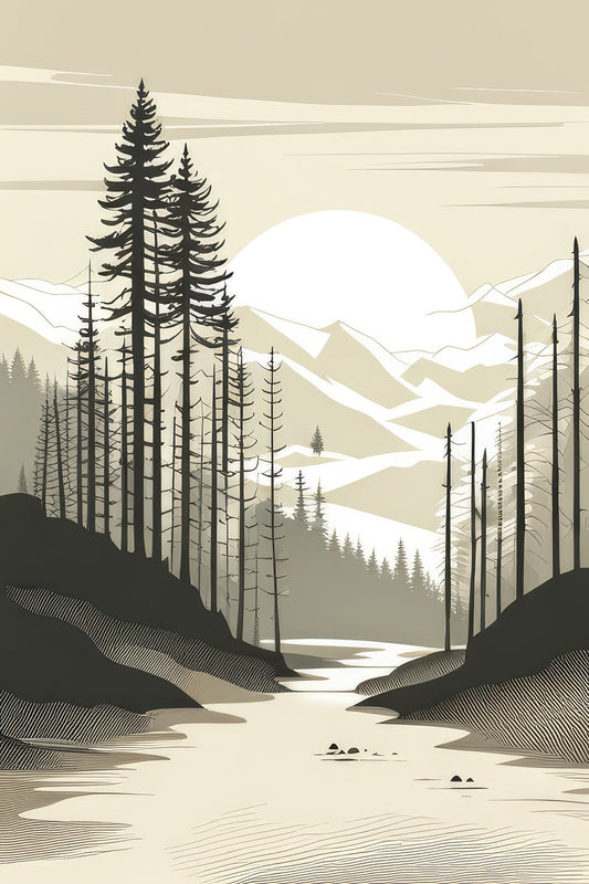 Moonlit Forest Along The River Illustration Art Print
