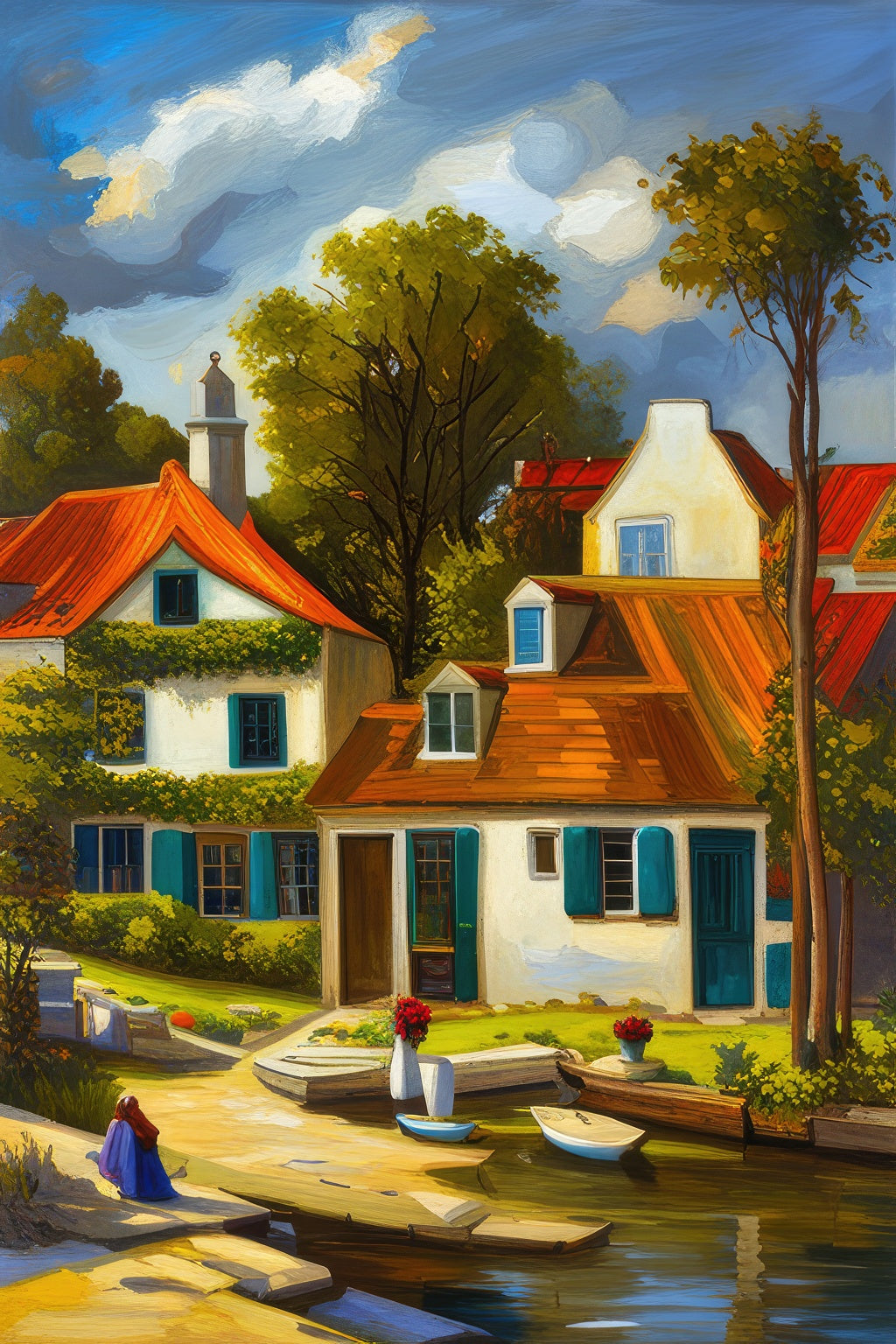 Cottages by The Bay Oil Painting I Art Print