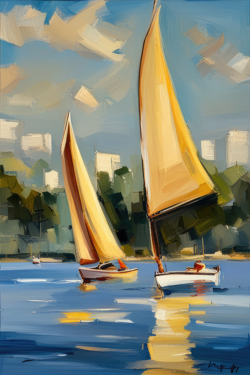 Plein Air Sailboats in A Harbor Acrylic Painting I Art Print