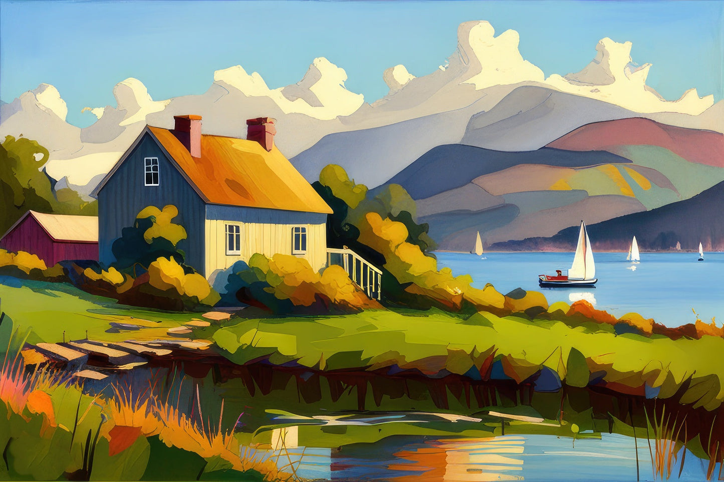 Cottages by The Bay Oil Painting II Art Print