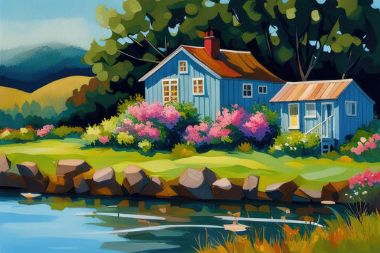 Cottages by The Bay Oil Painting III Art Print