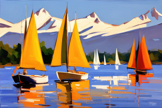 Plein Air Sailboats in A Harbor Acrylic Painting II Art Print
