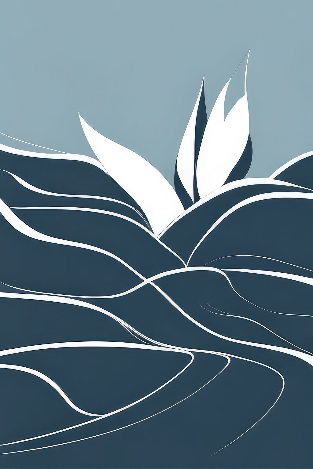 Abstract Lotus Among The Waves Illustration Art Print