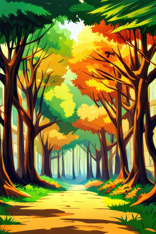 Path Through Alley of Oak Trees Digital Illustration Art Print