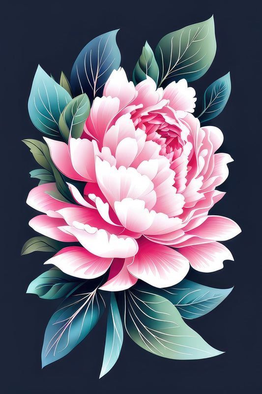 Pink Peonies with Dark Background Illustration Art Print