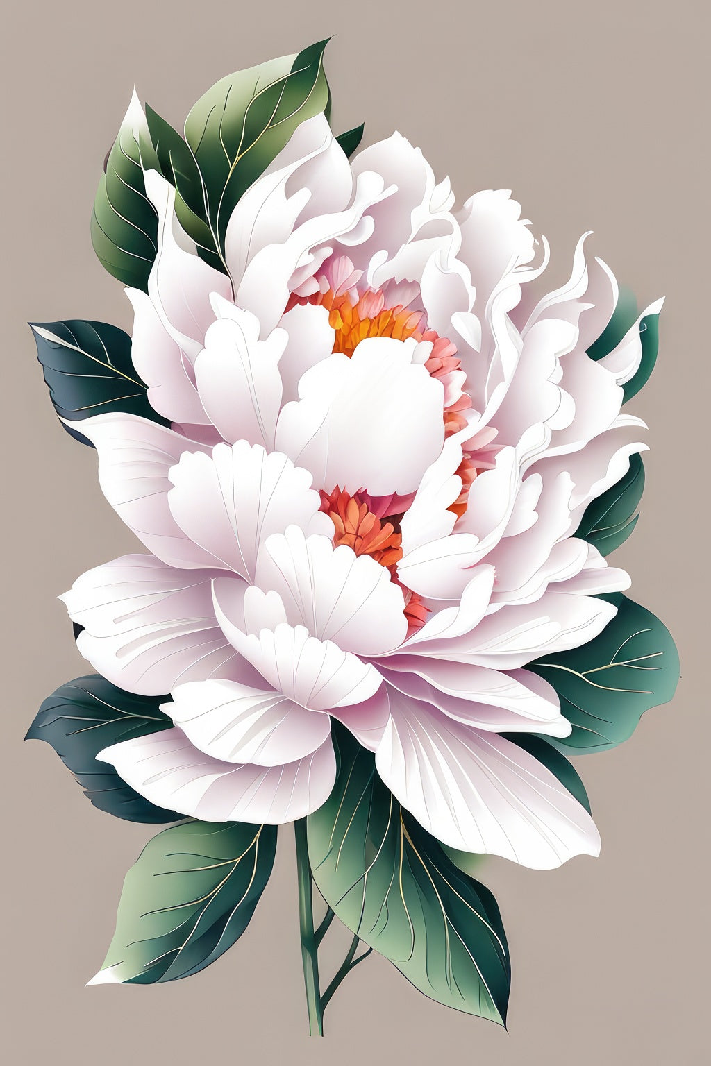 White Peonies with Beige Background Illustration Art Print