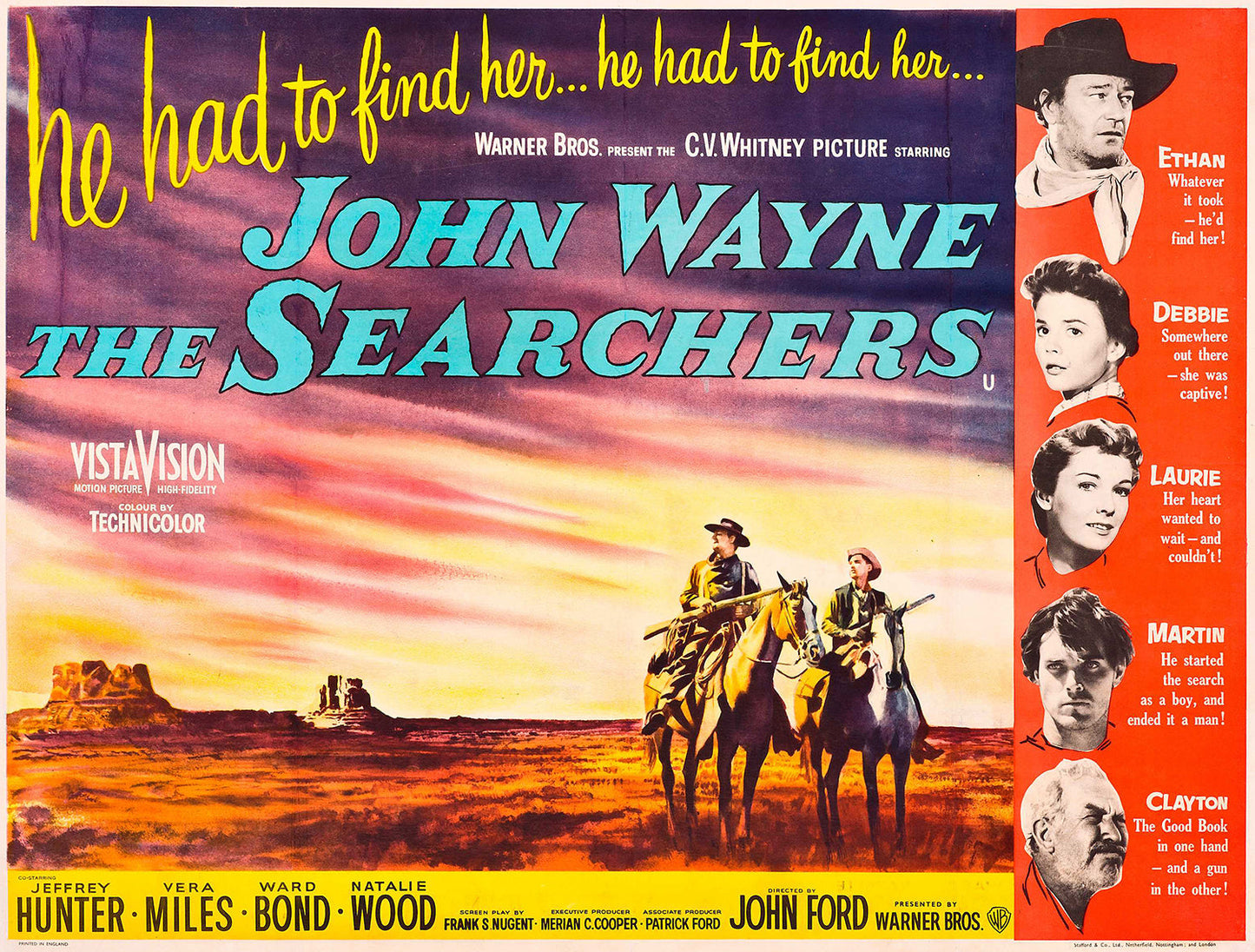 The Searchers John Wayne  Vintage Movie Poster