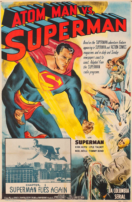 Atom Man vs. Superman Vintage Superhero Movie Poster